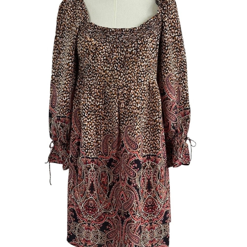 Maeve Anthropologie Mixed Print Leopard &Paisley Mini Dress Boho Romantic SzXS